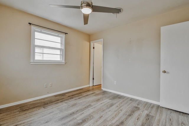 unfurnished room featuring ceiling fan and light wood-type flooring