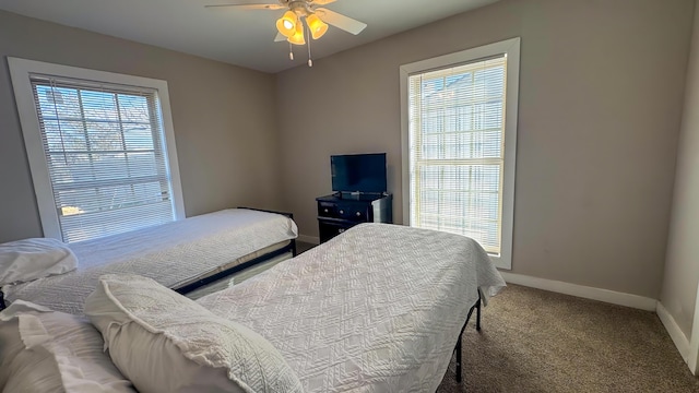 1402 Independence, Plainview, TX 79072 - bedroom with baseboards, multiple windows, carpet flooring, and ceiling fan