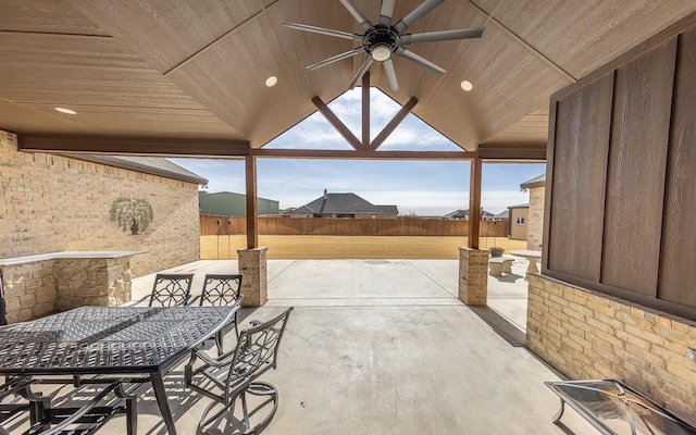 view of patio / terrace featuring a fenced backyard and ceiling fan