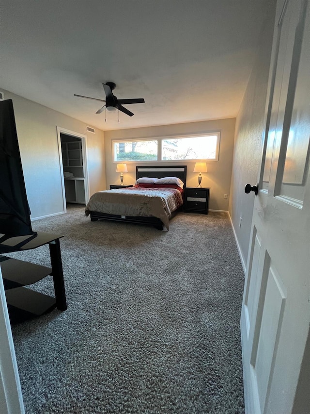 bedroom featuring carpet floors and ceiling fan