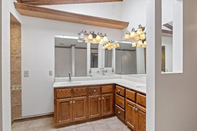 bathroom with vanity and tile patterned floors