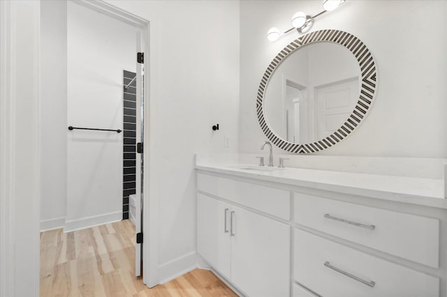 bathroom with vanity and wood-type flooring