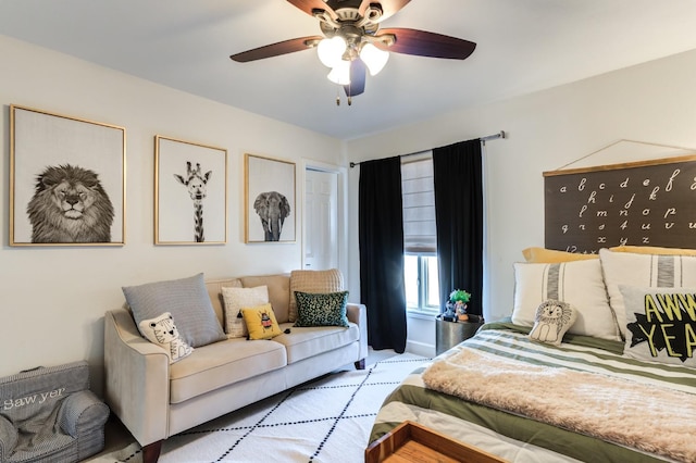 bedroom featuring ceiling fan