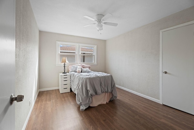 bedroom featuring hardwood / wood-style flooring and ceiling fan