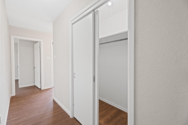 hallway with dark wood-type flooring