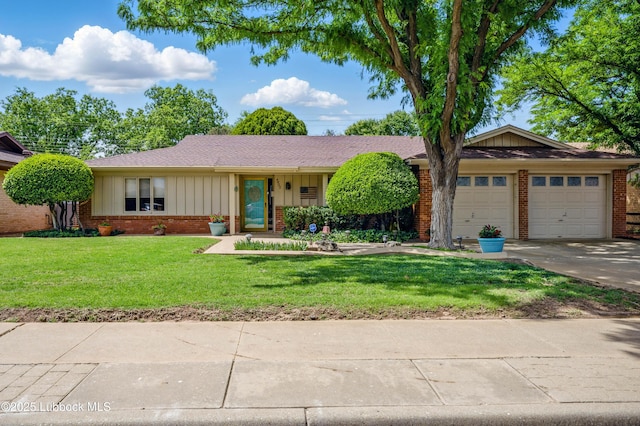 4405 56th St, Lubbock, TX 79414 - single story home featuring brick siding, board and batten siding, an attached garage, and concrete driveway