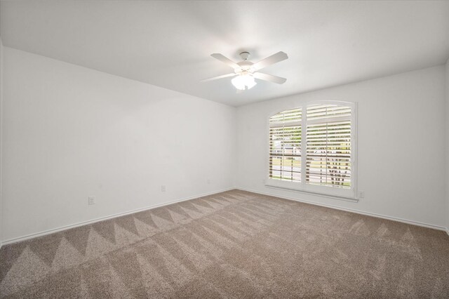 spare room featuring ceiling fan and carpet flooring