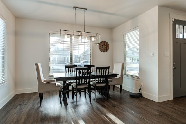 dining space with dark hardwood / wood-style floors