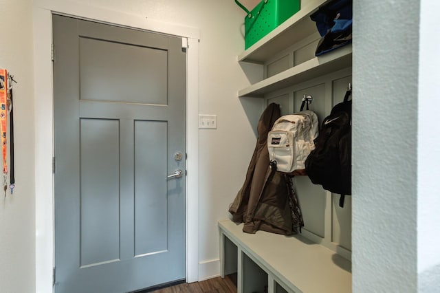 mudroom with dark hardwood / wood-style floors