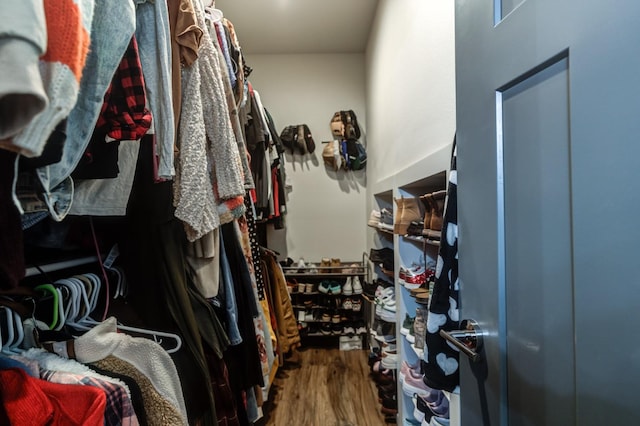 spacious closet featuring hardwood / wood-style floors