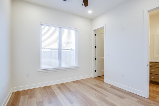 3628 119th St, Lubbock, TX 79423 - unfurnished bedroom with light wood-style flooring, recessed lighting, and ceiling fan