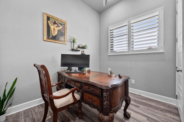 office area featuring hardwood / wood-style floors