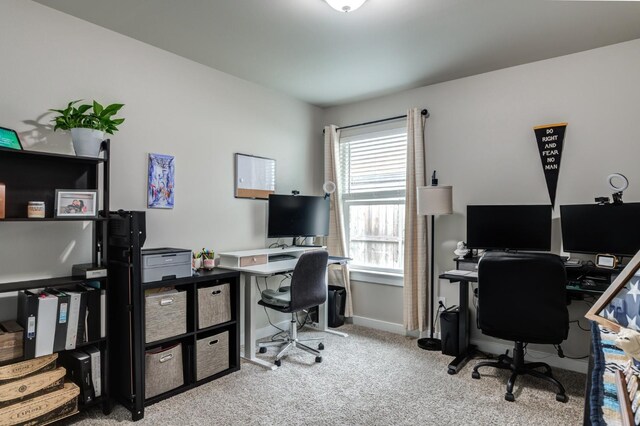 view of carpeted home office