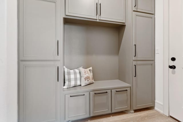 mudroom with light hardwood / wood-style floors