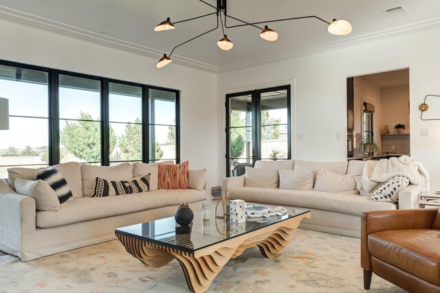 living room featuring ornamental molding