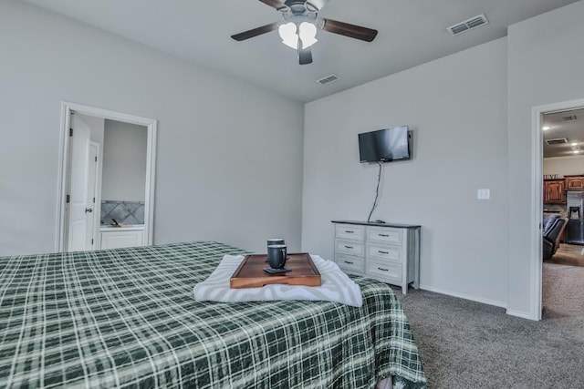 bedroom with carpet flooring and ceiling fan