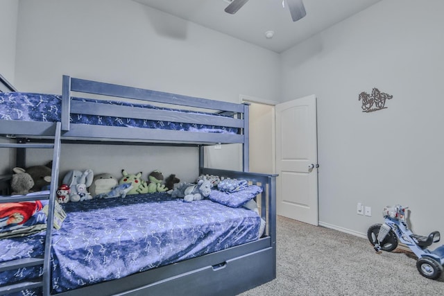 bedroom featuring carpet flooring and ceiling fan