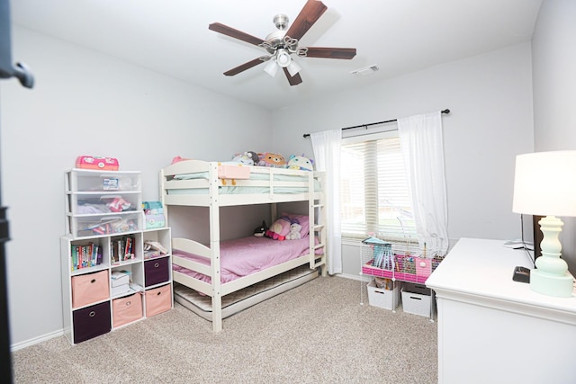 bedroom featuring carpet flooring and ceiling fan