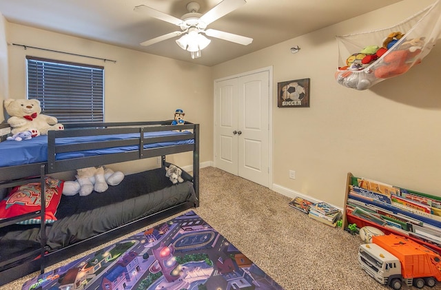 bedroom featuring carpet and ceiling fan