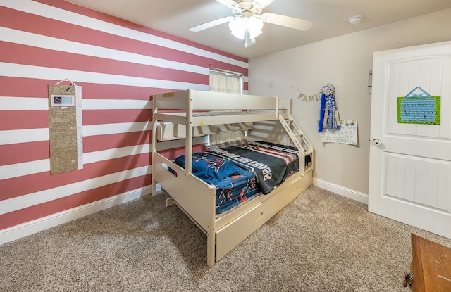 bedroom featuring carpet flooring and ceiling fan