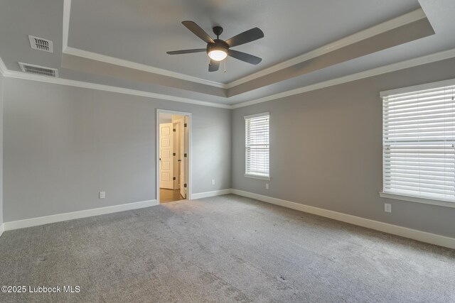 4020 125th St, Lubbock, TX 79423 - empty room with a raised ceiling, ornamental molding, ceiling fan, and carpet floors