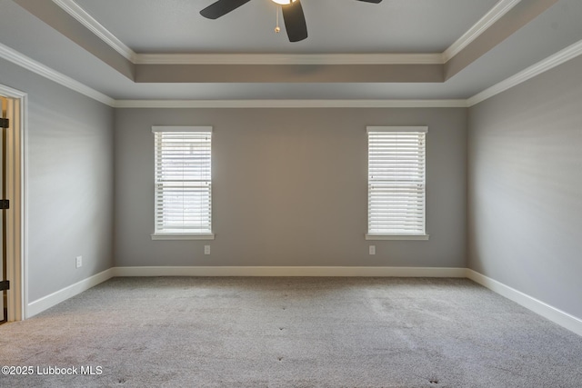 4020 125th St, Lubbock, TX 79423 - carpeted empty room featuring a tray ceiling, ceiling fan, and crown molding