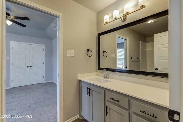 4020 125th St, Lubbock, TX 79423 - bathroom with vanity and a ceiling fan