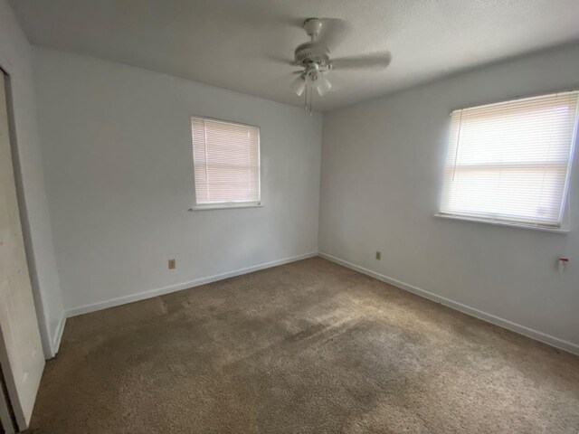 unfurnished room featuring ceiling fan and carpet floors