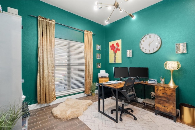 office with baseboards and wood finish floors