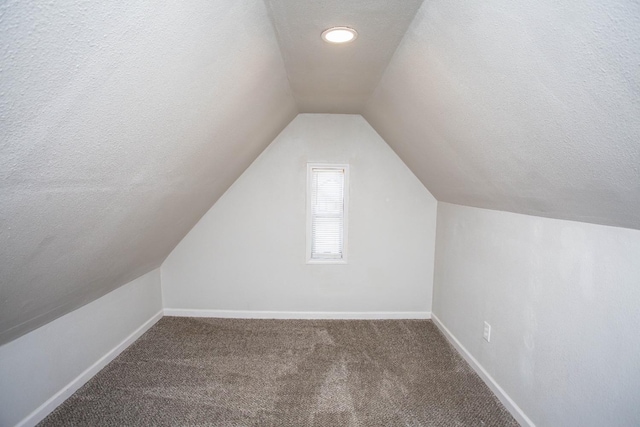 bonus room with vaulted ceiling, carpet flooring, and a textured ceiling