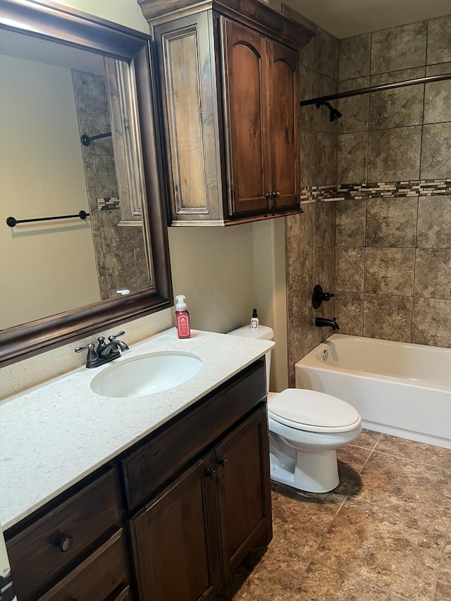 full bath featuring toilet, shower / washtub combination, and vanity
