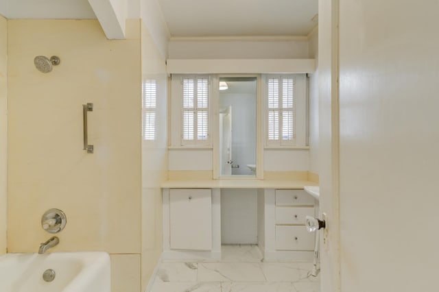 bathroom with vanity and tub / shower combination