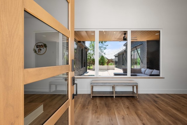 interior space featuring hardwood / wood-style floors and ceiling fan