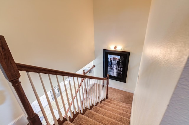 stairs featuring carpet