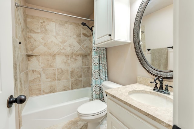 full bathroom featuring vanity, toilet, and shower / bath combo with shower curtain