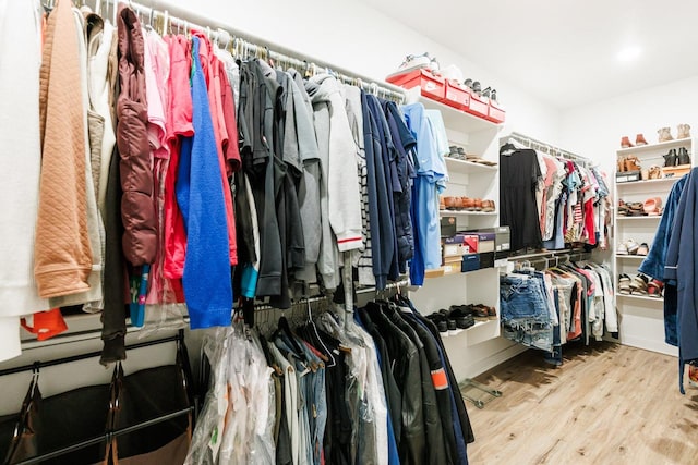 walk in closet with light wood-type flooring