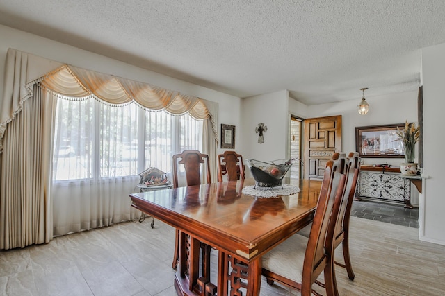 dining space featuring a textured ceiling