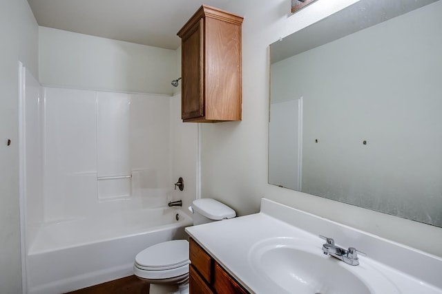 full bathroom with vanity, bathing tub / shower combination, and toilet