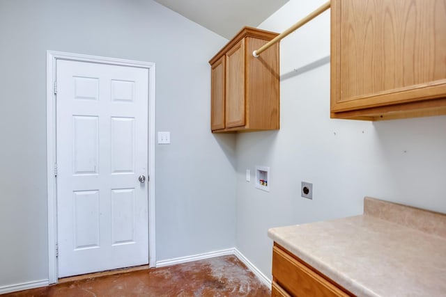 laundry room featuring cabinets, hookup for a washing machine, and electric dryer hookup