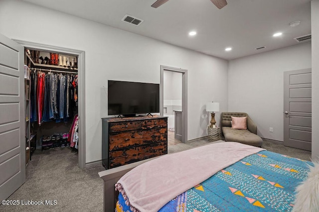 902 N Fulton Ave, Lubbock, TX 79416 - bedroom with a walk in closet, carpet floors, a closet, recessed lighting, and ensuite bath