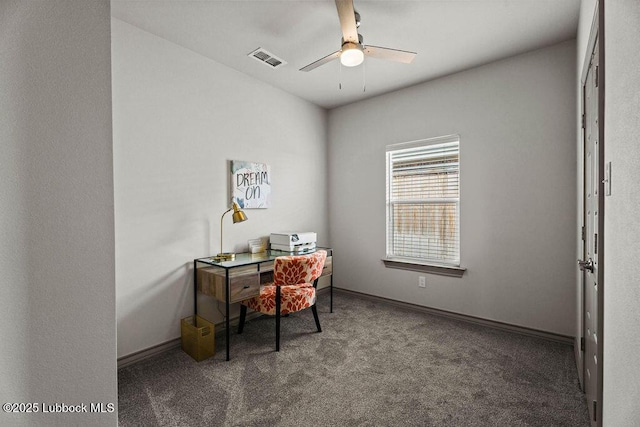 902 N Fulton Ave, Lubbock, TX 79416 - carpeted home office with a ceiling fan and baseboards