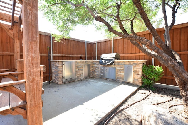 view of patio / terrace with exterior kitchen and a grill