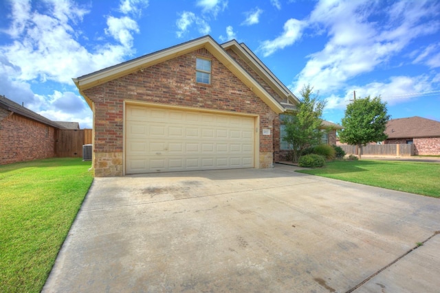 view of front of house featuring a front yard and central air condition unit