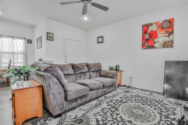 living room with ceiling fan