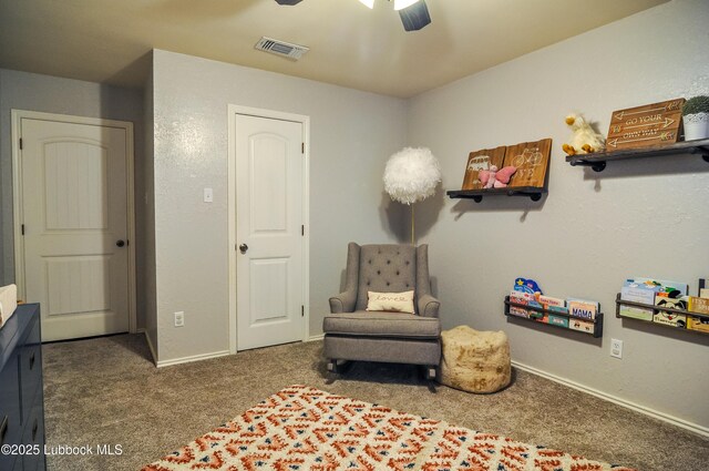 5309 77th St, Lubbock, TX 79424 - sitting room featuring carpet floors, a ceiling fan, and baseboards