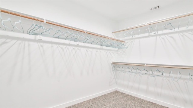 walk in closet featuring carpet flooring