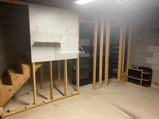 basement featuring a workshop area