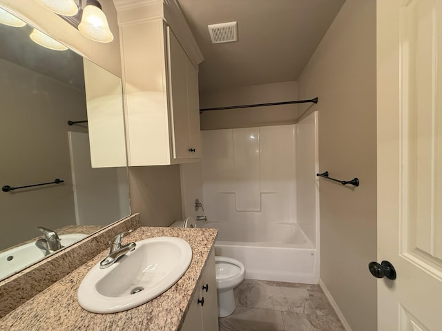 full bathroom featuring vanity, toilet, and bathing tub / shower combination