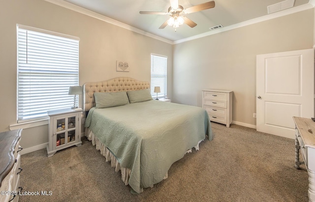3301 Venita Ave, Lubbock, TX 79407 - bedroom with ornamental molding, carpet, and ceiling fan
