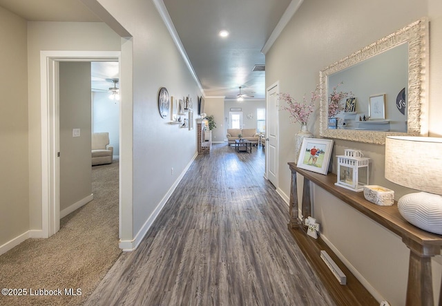 3301 Venita Ave, Lubbock, TX 79407 - corridor with crown molding, wood finished floors, and recessed lighting